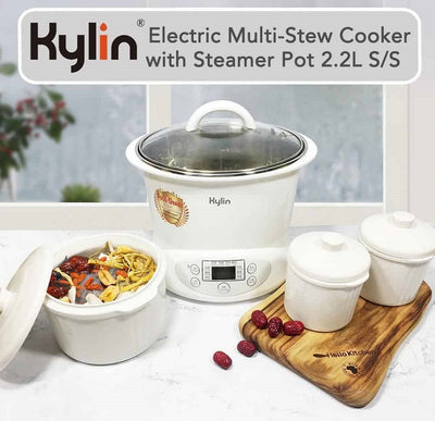 Kylin Electric Slow Cooker Stainless Steel Ceramic Pot Steamer 2.2L With 3 Containers-1