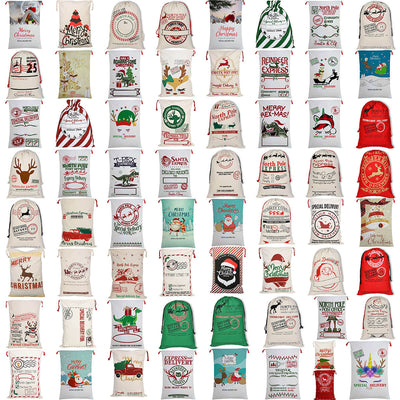 Large Christmas XMAS Hessian Santa Sack Stocking Bag Reindeer Children Gifts Bag, Red - Reindeer Express Delivery-1