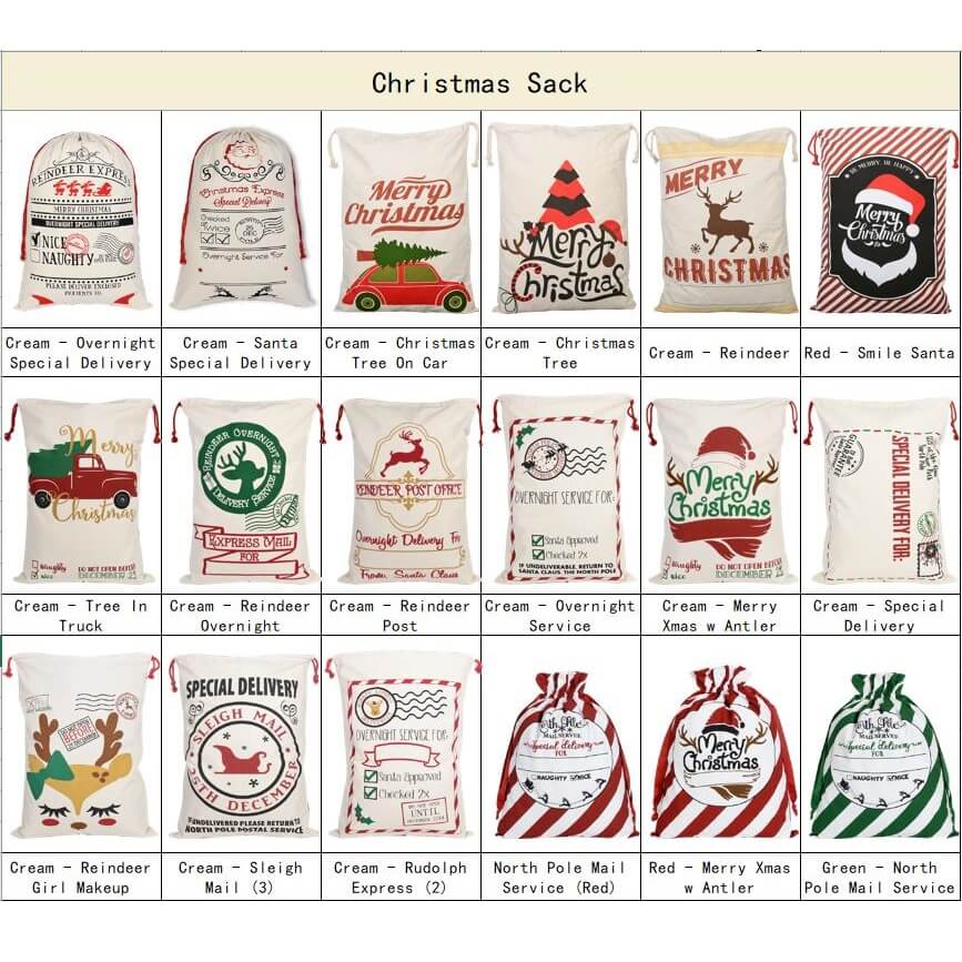 50x70cm Canvas Hessian Christmas Santa Sack Xmas Stocking Reindeer Kids Gift Bag, Cream - Express Delivery (2)-3