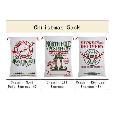 50x70cm Canvas Hessian Christmas Santa Sack Xmas Stocking Reindeer Kids Gift Bag, Cream - Express Delivery (2)-6