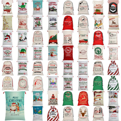 50x70cm Canvas Hessian Christmas Santa Sack Xmas Stocking Reindeer Kids Gift Bag, Cream - Reindeer Express Delivery-1