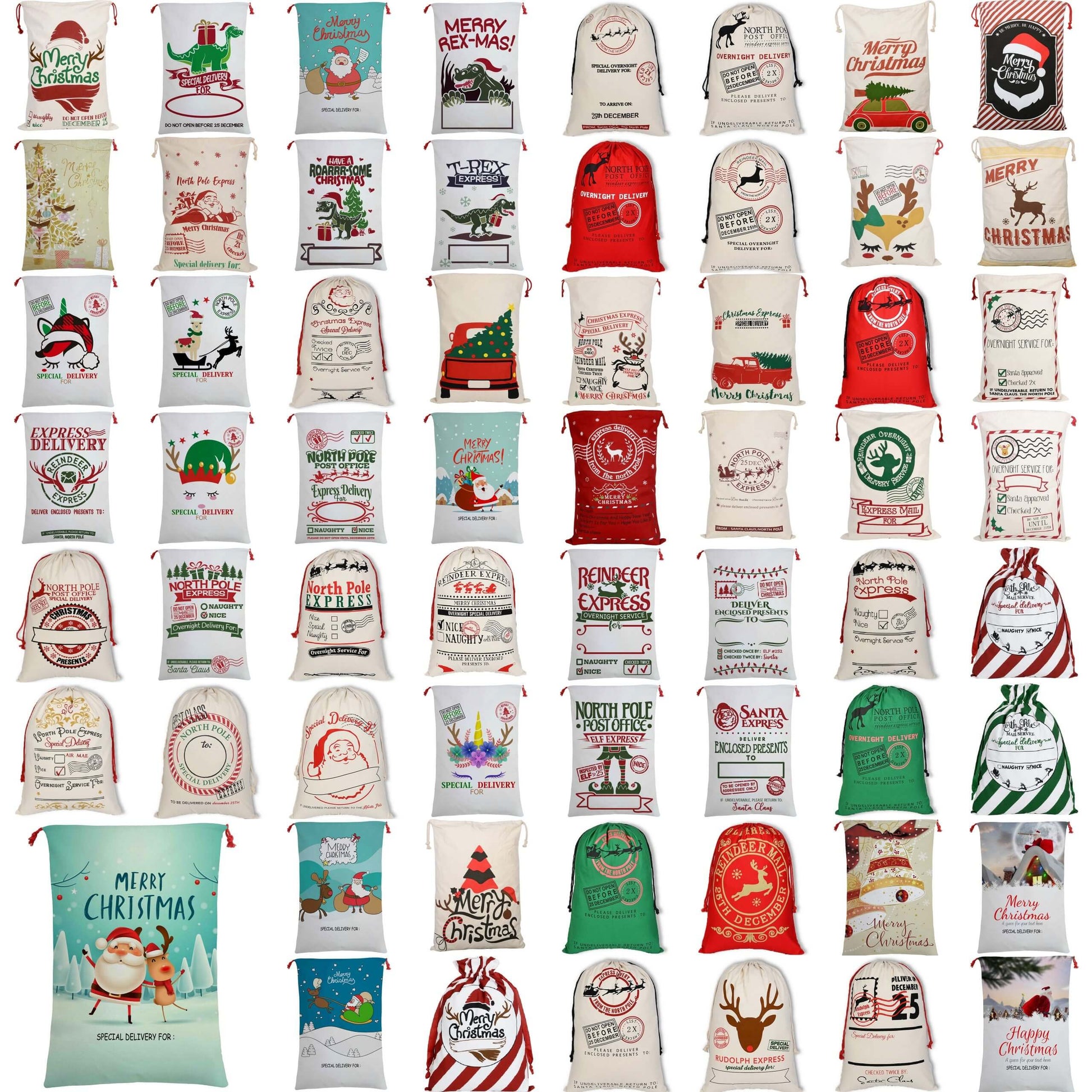 50x70cm Canvas Hessian Christmas Santa Sack Xmas Stocking Reindeer Kids Gift Bag, Green - Reindeer Express Delivery-1