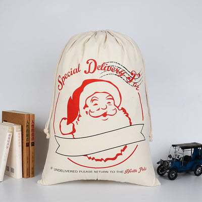 50x70cm Canvas Hessian Christmas Santa Sack Xmas Stocking Reindeer Kids Gift Bag, Cream - Special Delivery For-0