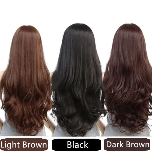 Long Wavy Curly Full Hair Wigs w Side Bangs Cosplay Costume Fancy Anime Womens, Black-0