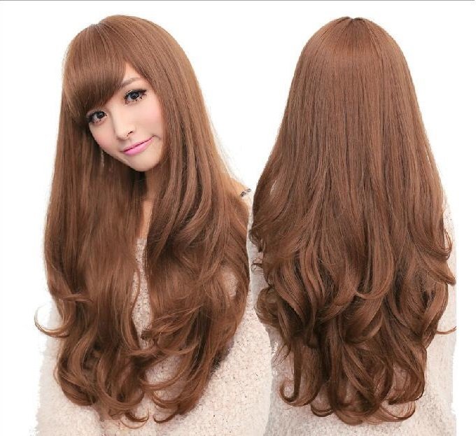 Long Wavy Curly Full Hair Wigs w Side Bangs Cosplay Costume Fancy Anime Womens, Black-1