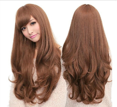 Long Wavy Curly Full Hair Wigs w Side Bangs Cosplay Costume Fancy Anime Womens, Light Brown-1