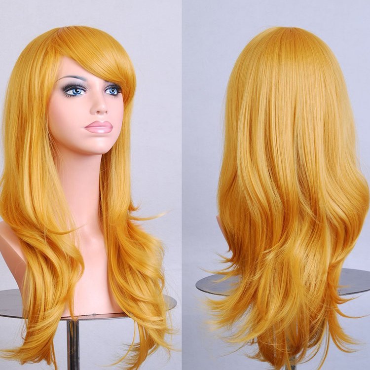 70cm Wavy Curly Sleek Full Hair Lady Wigs w Side Bangs Cosplay Costume Womens, Golden Blonde-0