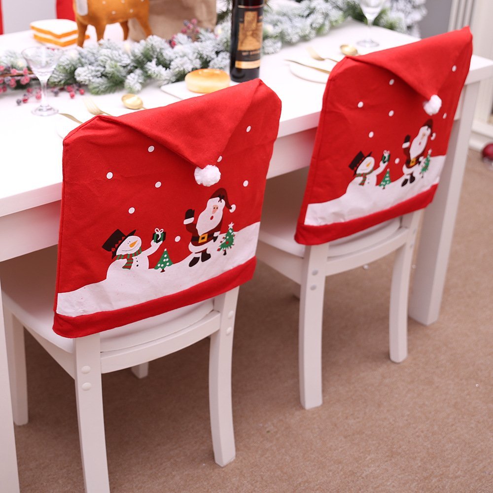 6-10x Christmas Santa Hat Chair Covers Table Cloth Dinner Home Décor Ornaments, Table Runner (34x176 cm)-3