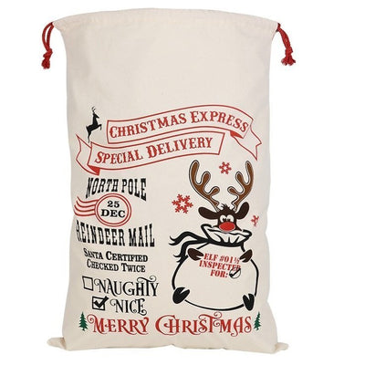 50x70cm Canvas Hessian Christmas Santa Sack Xmas Stocking Reindeer Kids Gift Bag, Cream - Reindeer Mail (2)-0