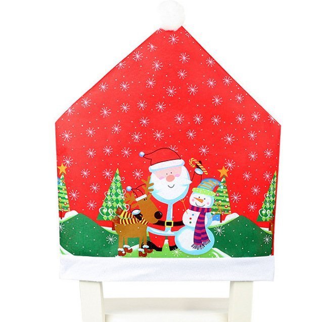 10x Christmas Chair Covers Dinner Table Santa Hat Snowman Home Décor Ornaments, Santa (10 Chair Covers)-0