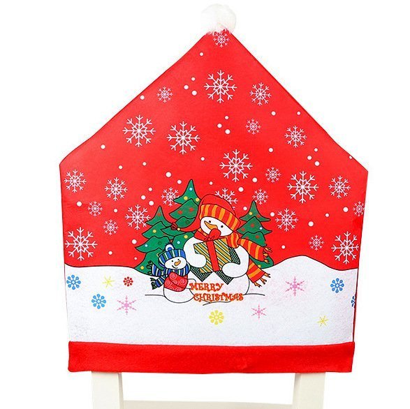 10x Christmas Chair Covers Dinner Table Santa Hat Snowman Home Décor Ornaments, Snowman (10 Chair Covers)-0