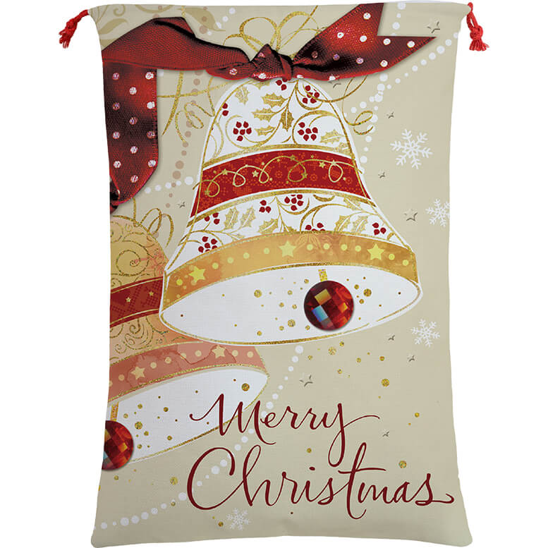 50x70cm Canvas Hessian Christmas Santa Sack Xmas Stocking Reindeer Kids Gift Bag, Merry Christmas Bells-0