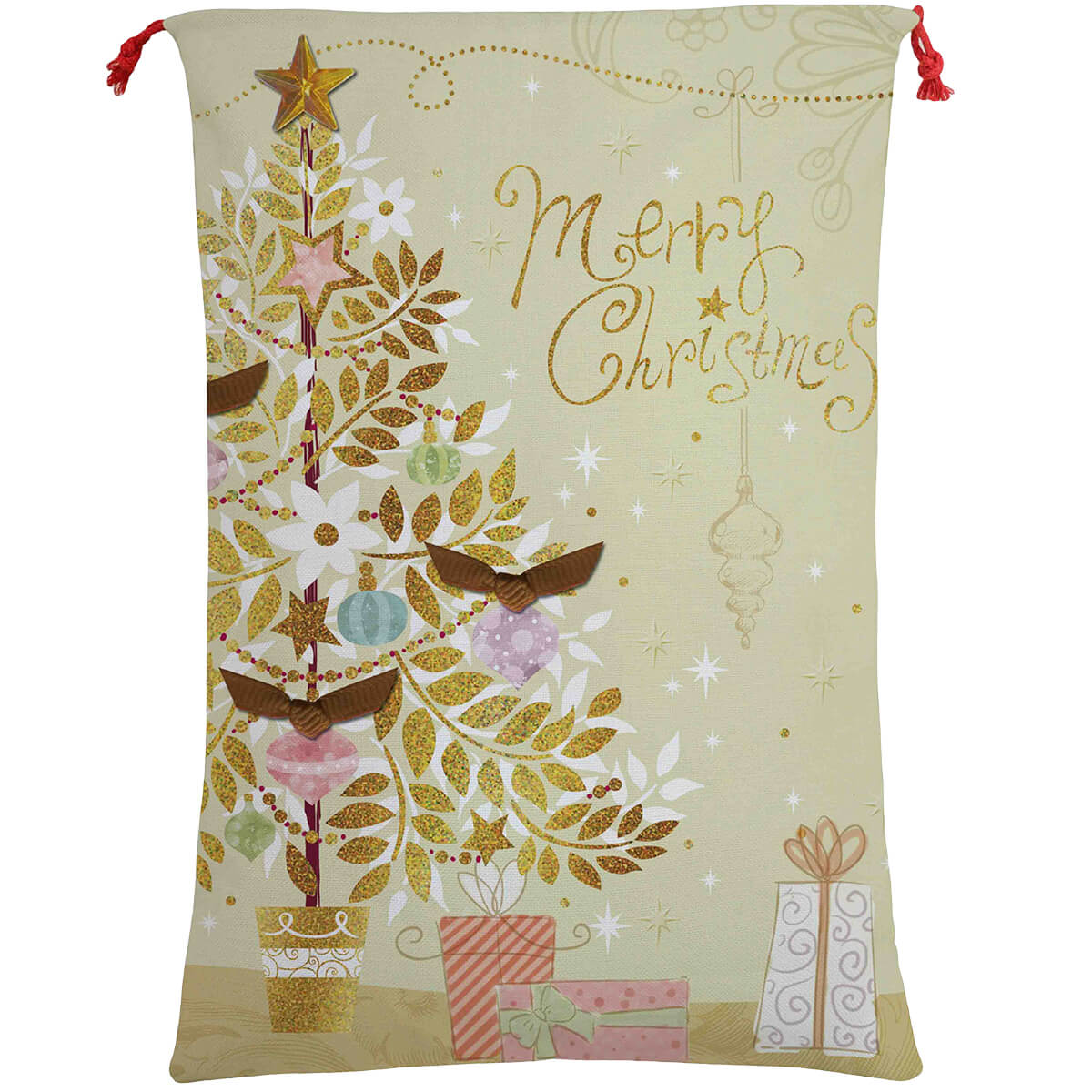 50x70cm Canvas Hessian Christmas Santa Sack Xmas Stocking Reindeer Kids Gift Bag, Merry Christmas Golden Tree-0