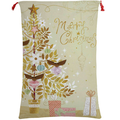 50x70cm Canvas Hessian Christmas Santa Sack Xmas Stocking Reindeer Kids Gift Bag, Merry Christmas Golden Tree-0