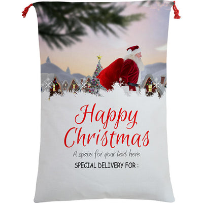 50x70cm Canvas Hessian Christmas Santa Sack Xmas Stocking Reindeer Kids Gift Bag, Santa On The Way-0