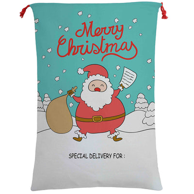 50x70cm Canvas Hessian Christmas Santa Sack Xmas Stocking Reindeer Kids Gift Bag, Cartoon Santa-0