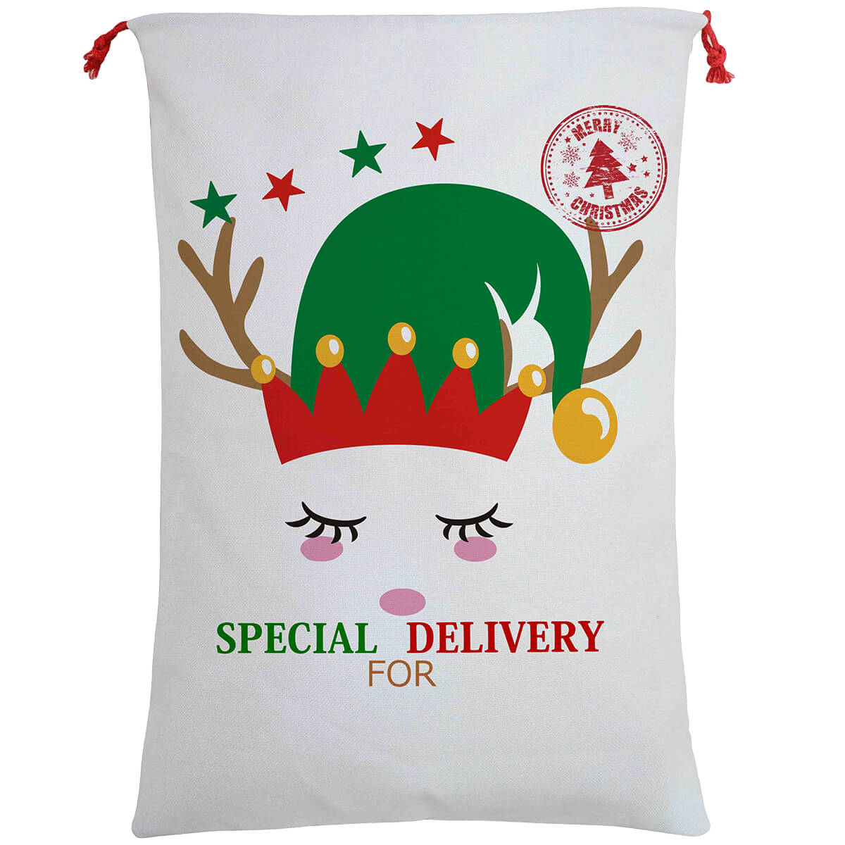 50x70cm Canvas Hessian Christmas Santa Sack Xmas Stocking Reindeer Kids Gift Bag, Cream - Cute Reindeer Delivery-0