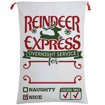 50x70cm Canvas Hessian Christmas Santa Sack Xmas Stocking Reindeer Kids Gift Bag, Cream - Reindeer Express (A)-0