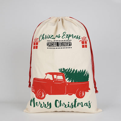 50x70cm Canvas Hessian Christmas Santa Sack Xmas Stocking Reindeer Kids Gift Bag, Cream - Car Gift Express-0