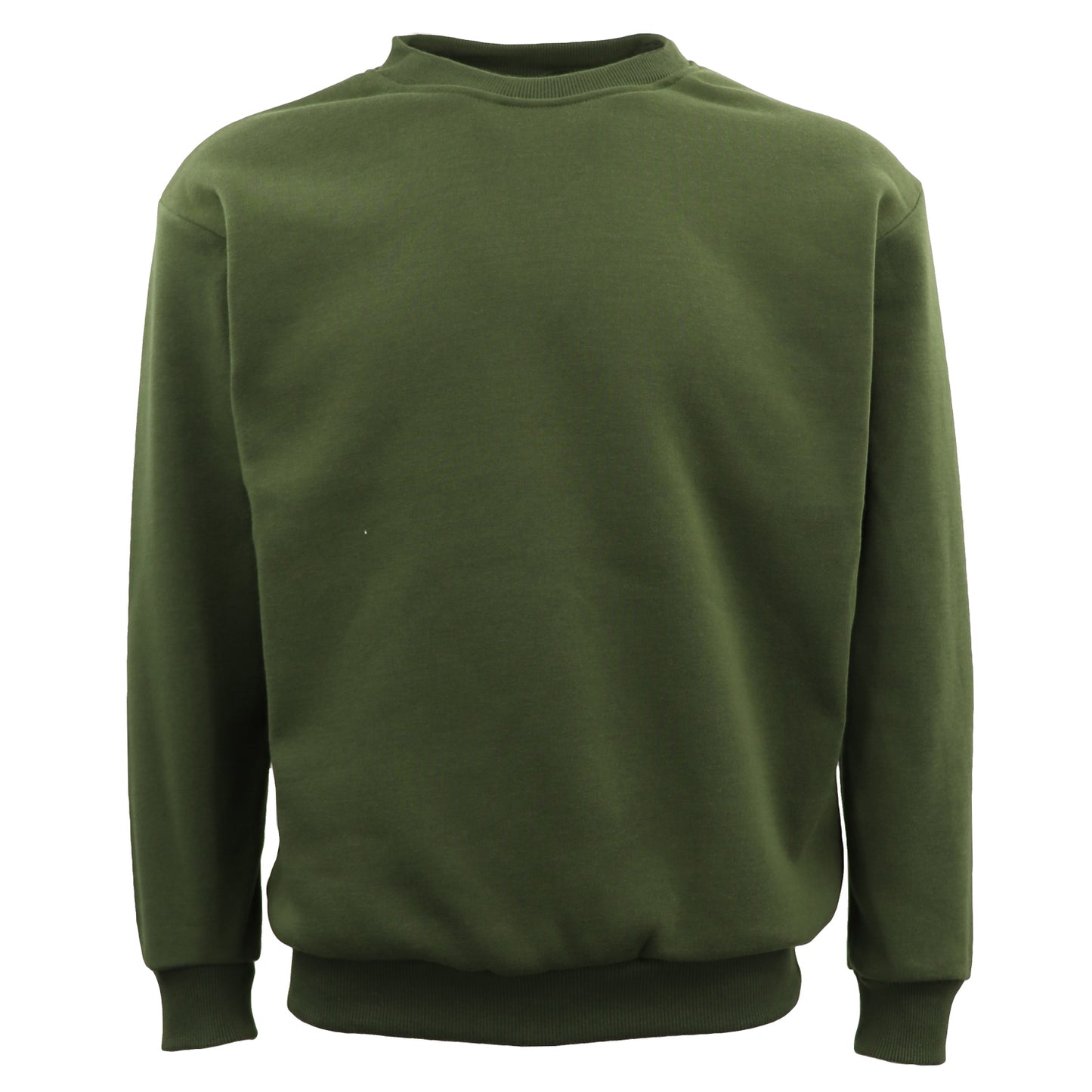 New Adult Unisex Plain Pullover Fleece Jumper Mens Long Sleeve Crew Neck Sweater, Olive, 2XL-0