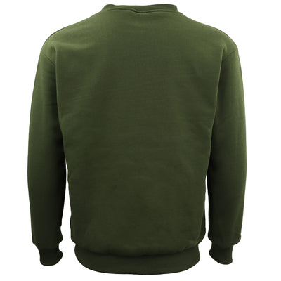 New Adult Unisex Plain Pullover Fleece Jumper Mens Long Sleeve Crew Neck Sweater, Olive, 3XL-1