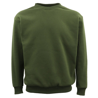 New Adult Unisex Plain Pullover Fleece Jumper Mens Long Sleeve Crew Neck Sweater, Olive, 6XL-0