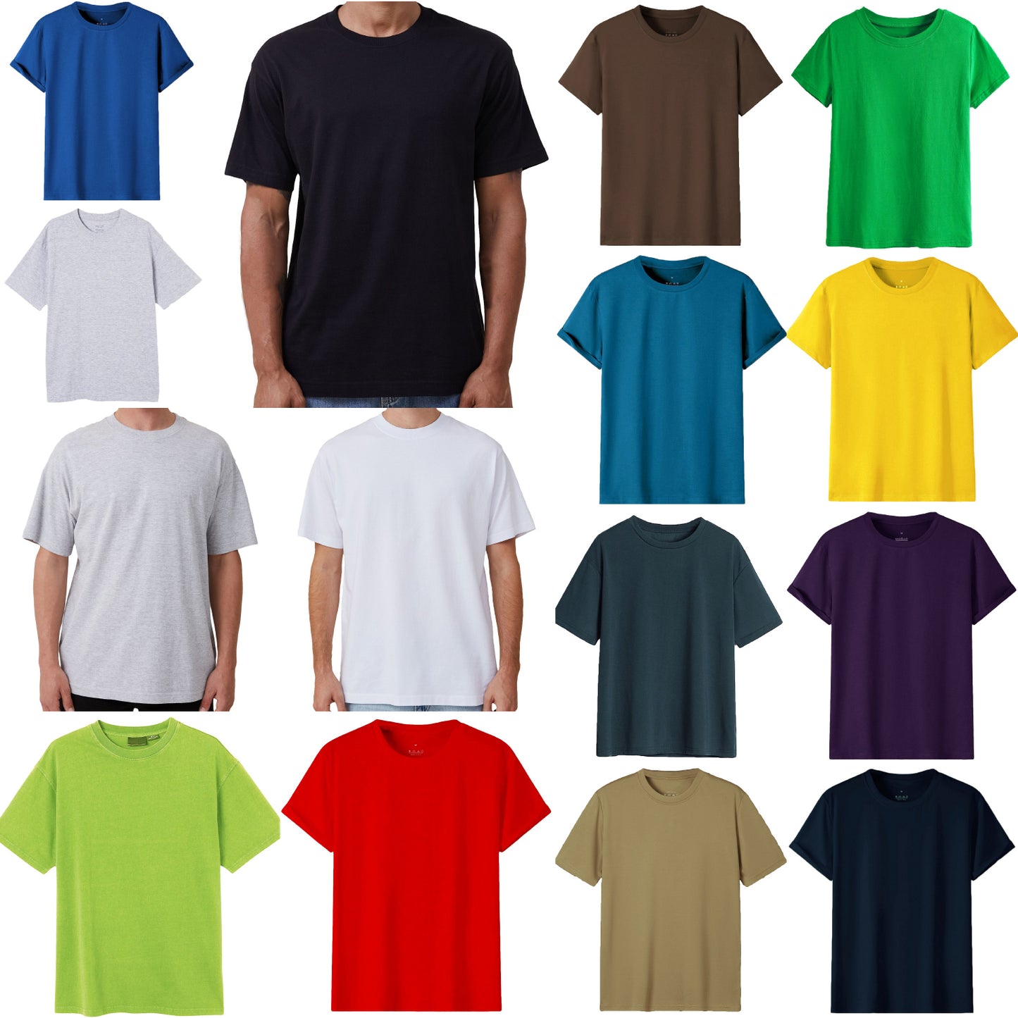 Adult 100% Cotton T-Shirt Unisex Men's Basic Plain Blank Crew Tee Tops Shirts, Grey, S-1