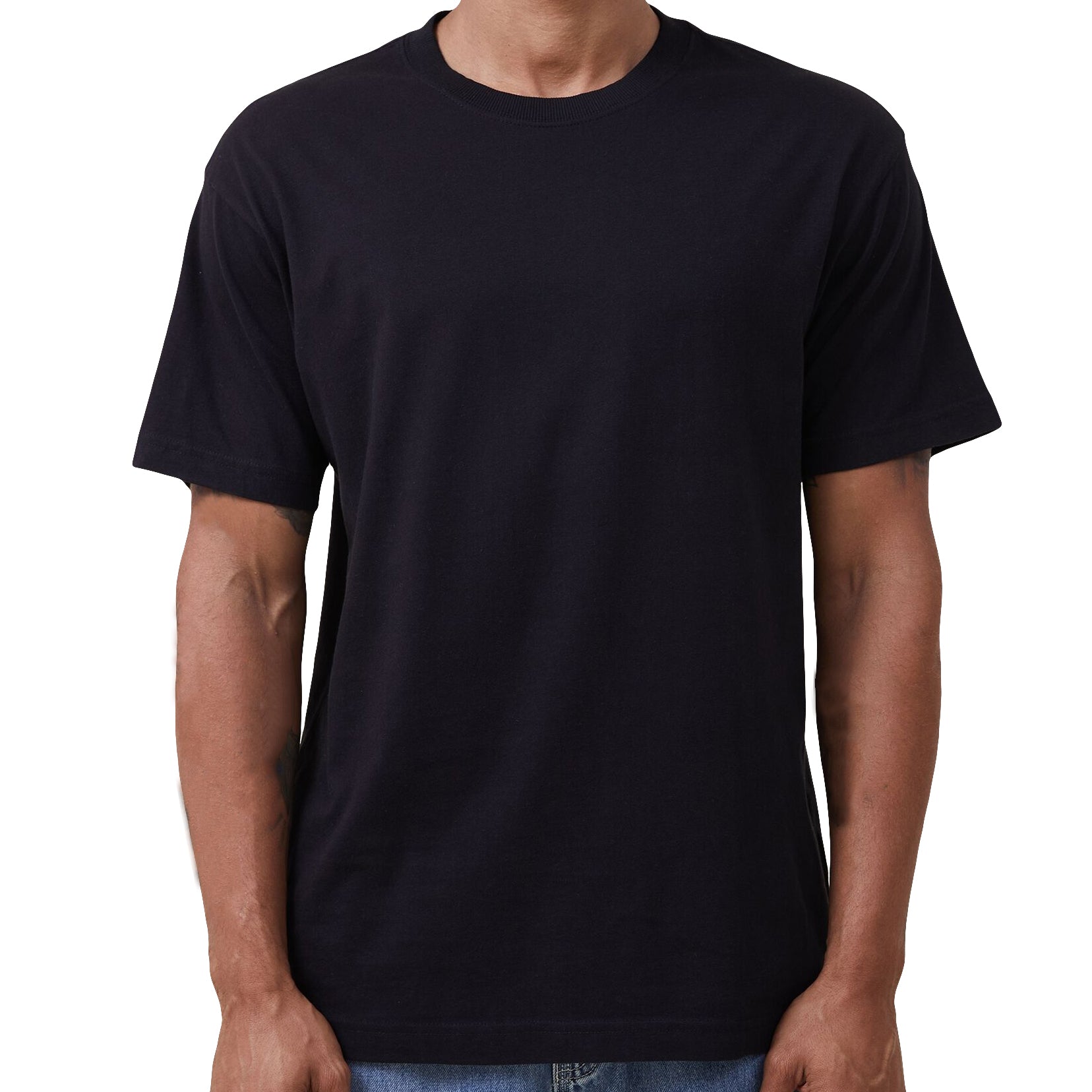 Adult 100% Cotton T-Shirt Unisex Men's Basic Plain Blank Crew Tee Tops Shirts, Navy, L-3