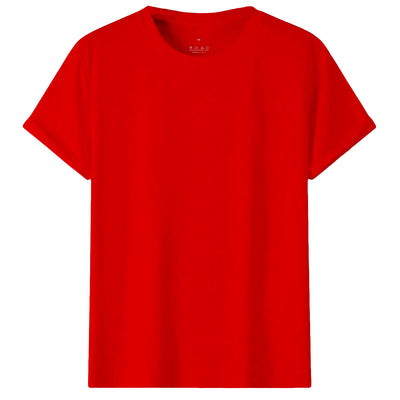 Adult 100% Cotton T-Shirt Unisex Men's Basic Plain Blank Crew Tee Tops Shirts, Red, S-0