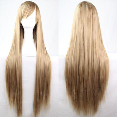 New 80cm Straight Sleek Long Full Hair Wigs w Side Bangs Cosplay Costume Womens, Medium Blonde-0