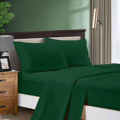 1000TC Ultra Soft Double Size Bed Dark Green Flat & Fitted Sheet Set-0