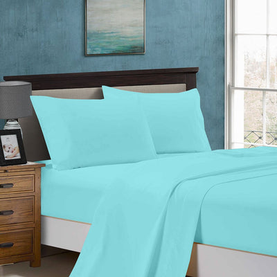 1000TC King Size Bed Soft Flat & Fitted Sheet Set Aqua-0