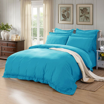 1000TC Tailored Double Size Light Blue Duvet Quilt Cover Set-1