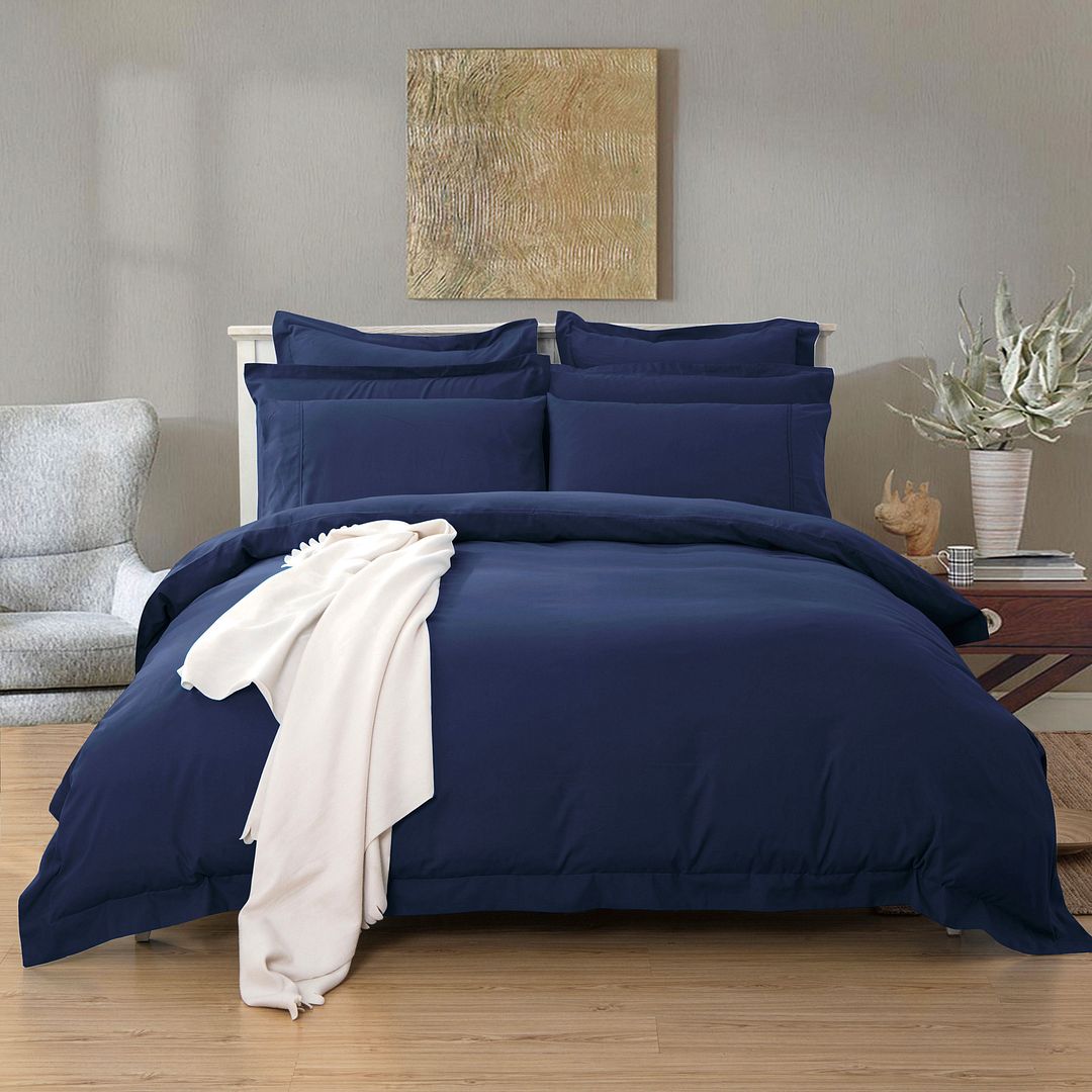 1000TC Tailored Double Size Quilt/Duvet Cover Set - Midnight Blue-0