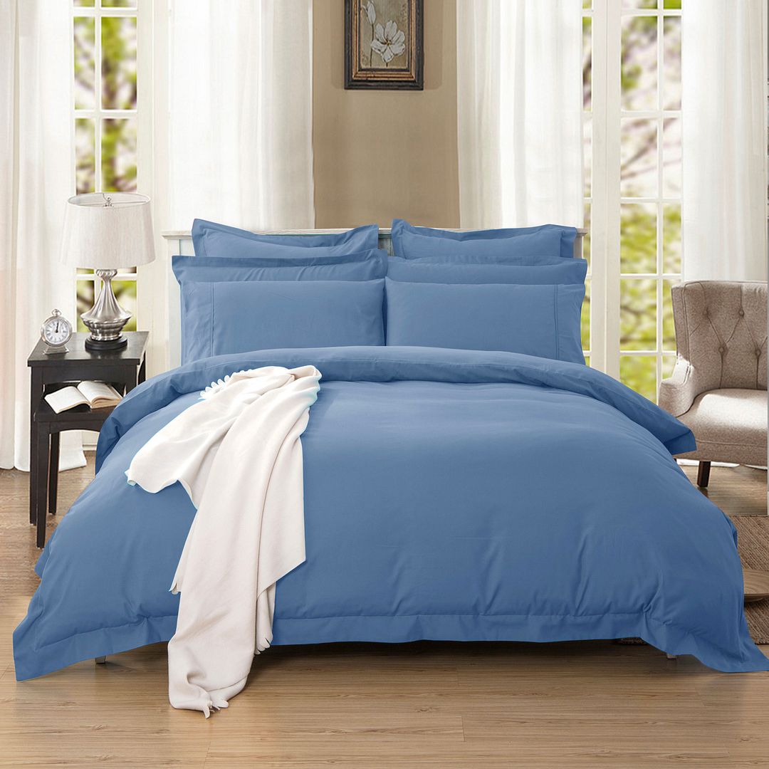 1000TC Tailored Double Size Quilt/Duvet Cover Set - Greyish Blue-0