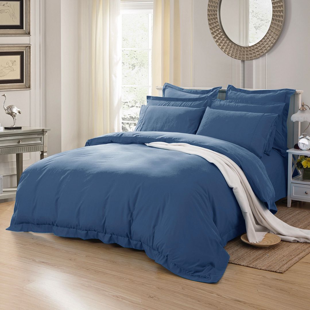 1000TC Tailored Double Size Quilt/Duvet Cover Set - Greyish Blue-1