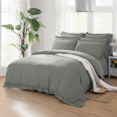 1000TC Tailored Double Size Grey Duvet Quilt Cover Set-1