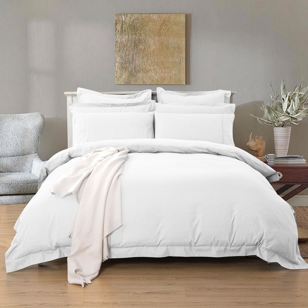 1000TC Tailored King Size White Duvet Quilt Cover Set-0