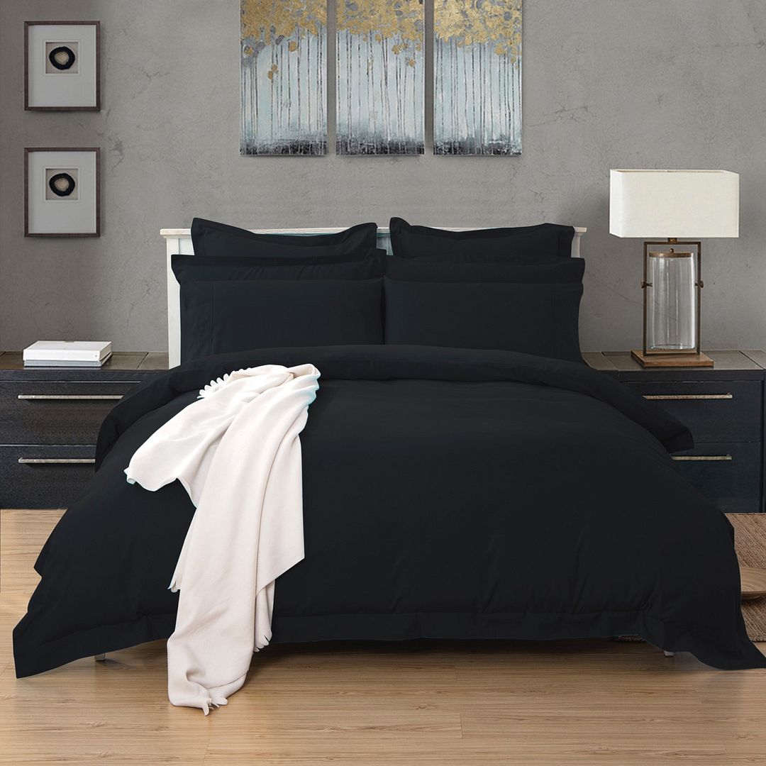 1000TC Tailored King Size Black Duvet Quilt Cover Set-0