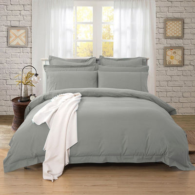 1000TC Tailored King Size Grey Duvet Quilt Cover Set-0