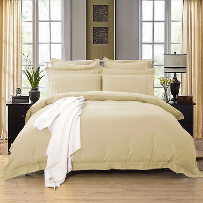 1000TC Tailored King Size Yellow Cream Duvet Quilt Cover Set-0