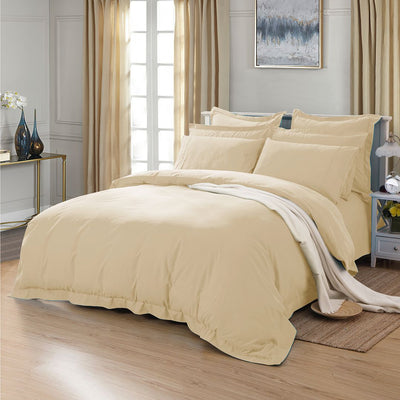 1000TC Tailored King Size Yellow Cream Duvet Quilt Cover Set-1