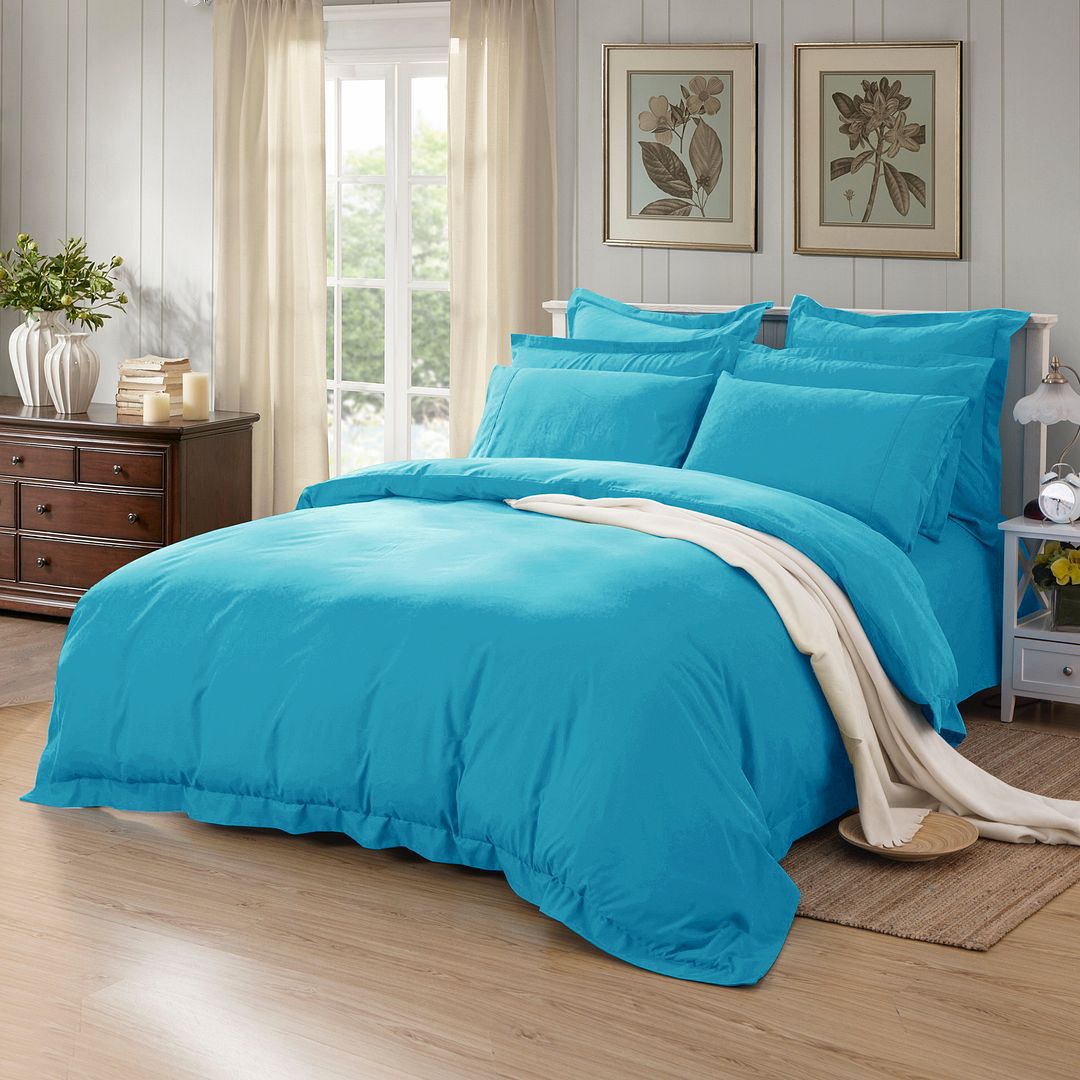 1000TC Tailored King Single Size Light Blue Duvet Quilt Cover Set-1