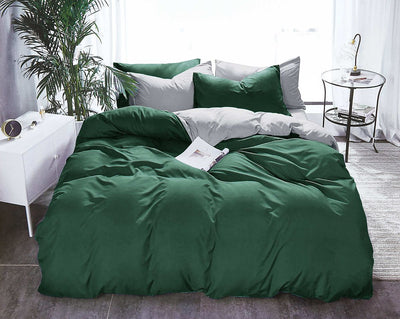 1000TC Reversible King Size Green and Grey Duvet Quilt Cover Set-0