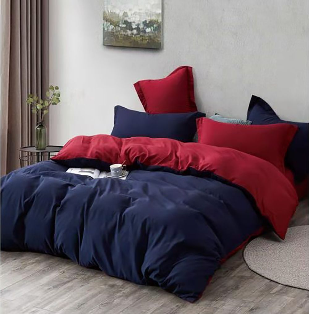 1000TC Reversible King Size Blue and Red Duvet Quilt Cover Set-0