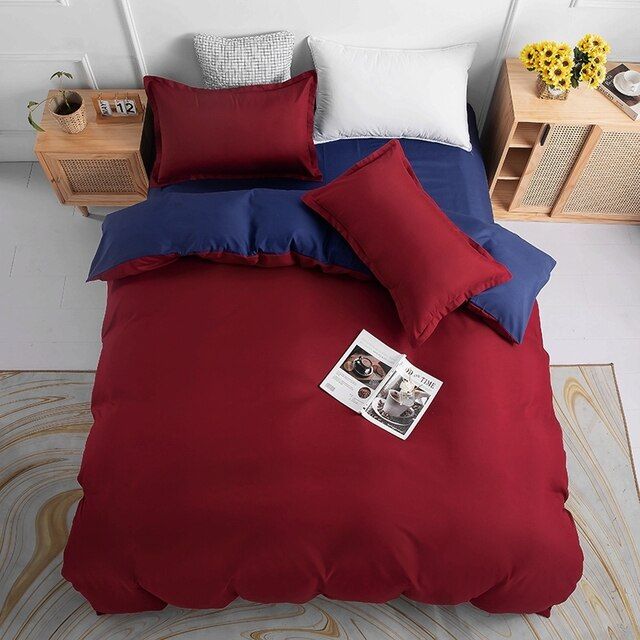 1000TC Reversible King Size Blue and Red Duvet Quilt Cover Set-1