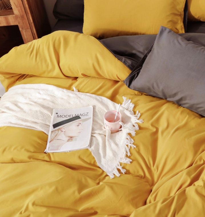 1000TC Reversible Queen Size Yellow and Grey Duvet Quilt Cover Set-1