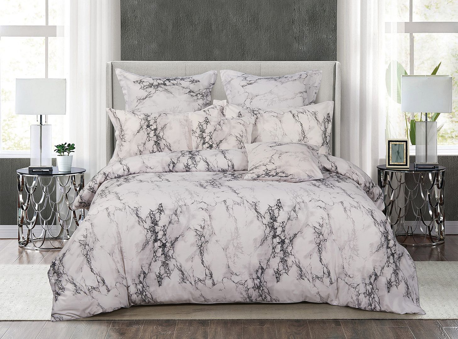 White Marble King Size Duvet Quilt Cover Set-0