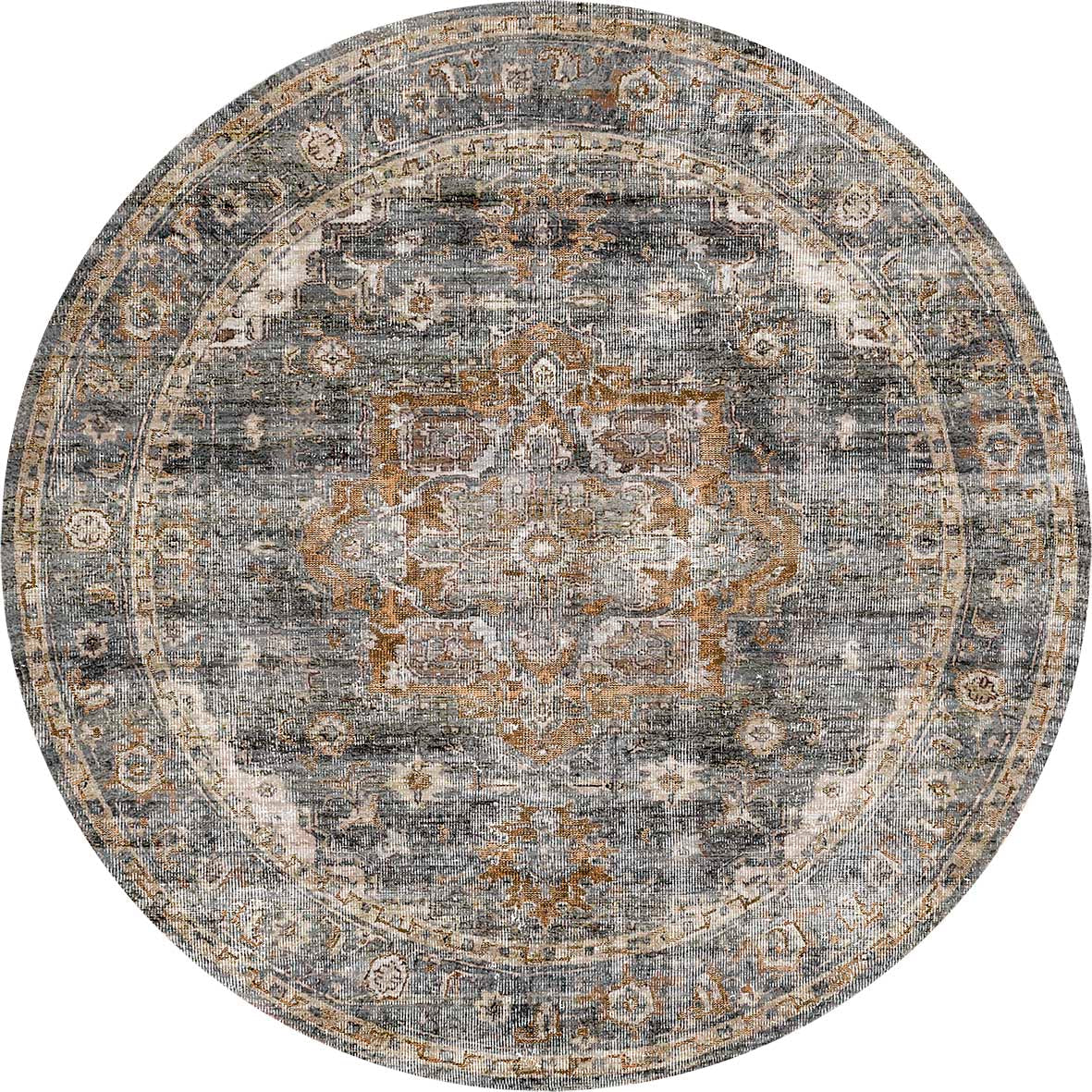 vintage-crown-cezanne-rabbit-gray-inca-gold-distressed-vintage-round-rug 180X180-1