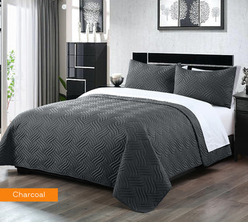 3 piece embossed comforter set queen charcoal-0